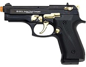 Front Firing Beretta Jackal Compact Full Auto 9MMPA Blank Gun Black Gold