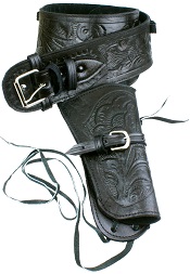 Single Tooled Black Leather Western Holster  Large